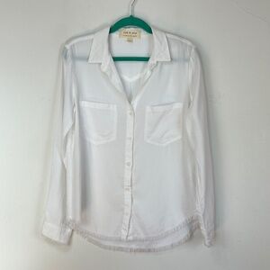 Cloth & Stone White Fringe Hem Button Up Top S Relaxed Western Boho